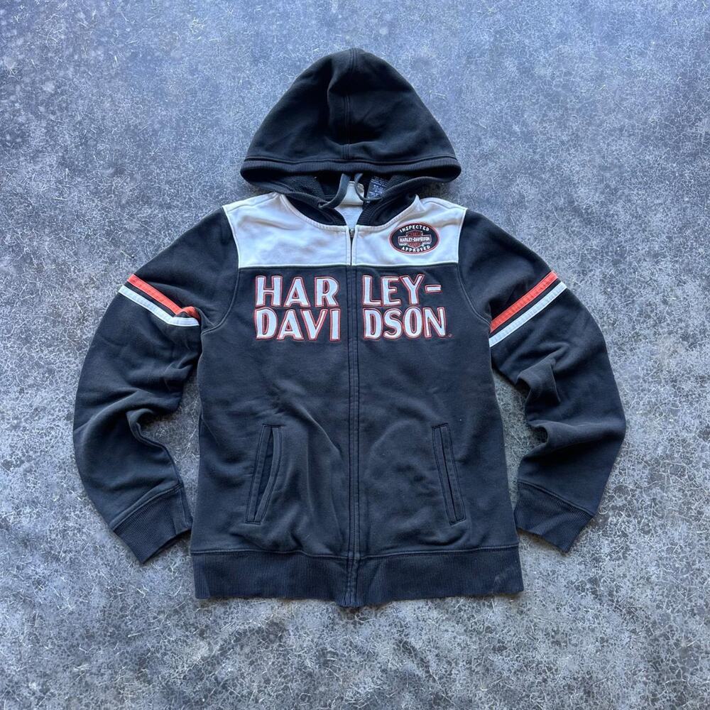 Y2K 2000s women's Harley Davidson Patchwork Zip Up Hoodie emo grunge medium